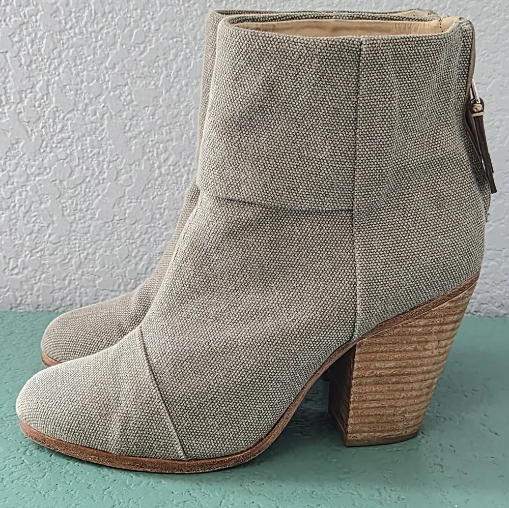 rag & bone Newbury Canvas Ankle Boots Gray Putty Size 37 Block Heel Zip